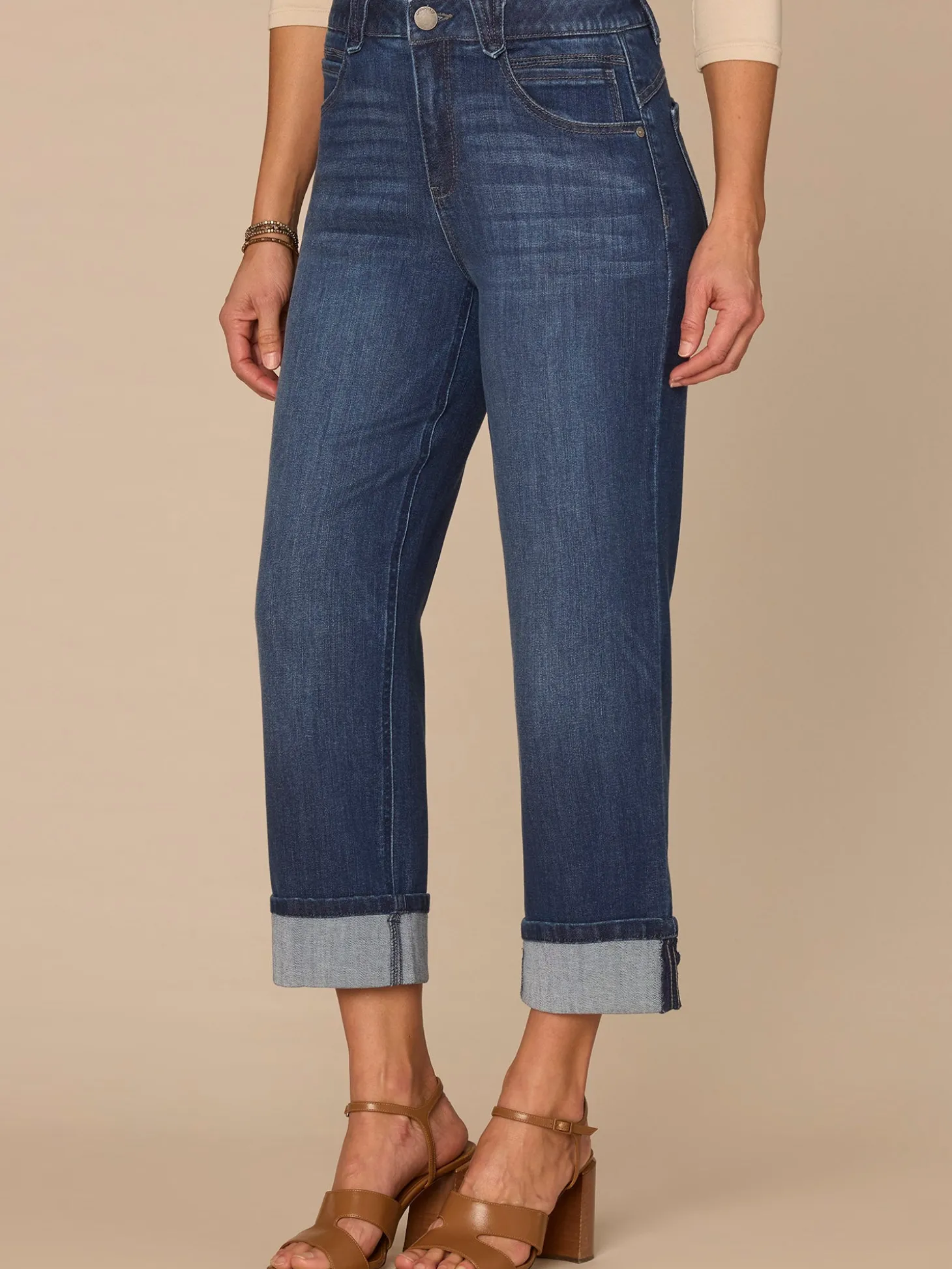 "Ab"solution® High Rise Round Up Yoke Boyfriend Jean with Cropped Cuff