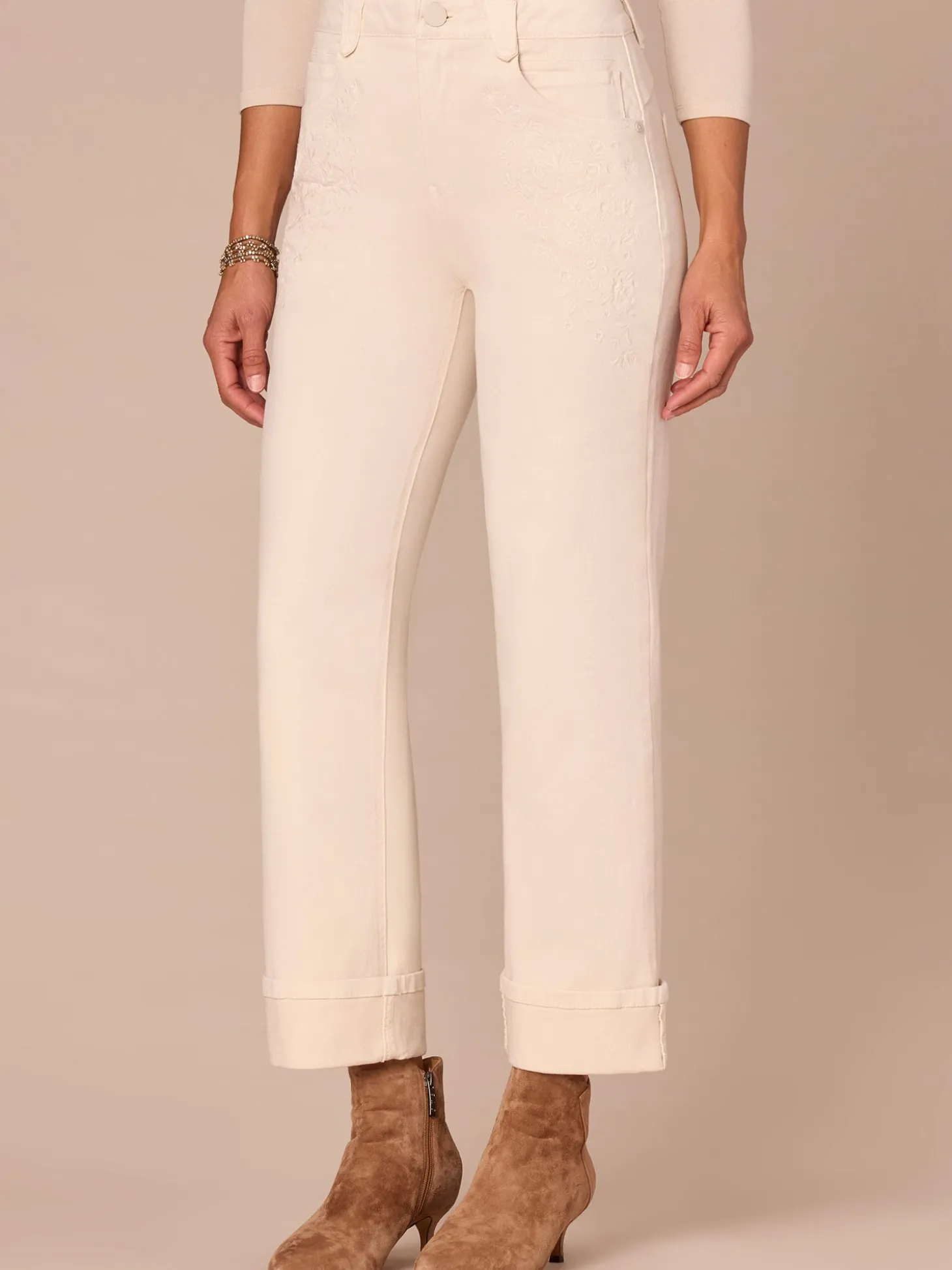 "Ab"solution® High Rise Round Up Embroidered Pocket Boyfriend Jean