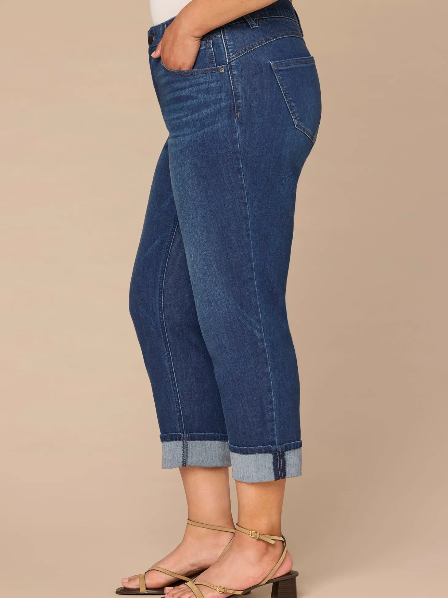 "Ab"solution® High Rise Round Up Yoke Cuffed Plus Size Boyfriend Jeans