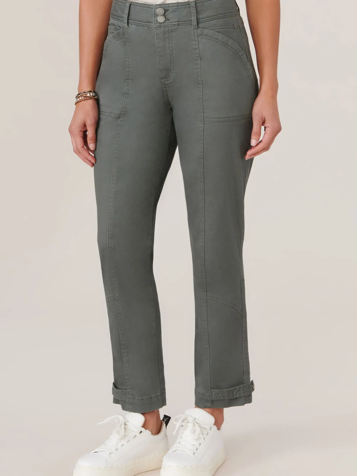 "Ab"solution High Rise Snap Hem Petite Utility Pant