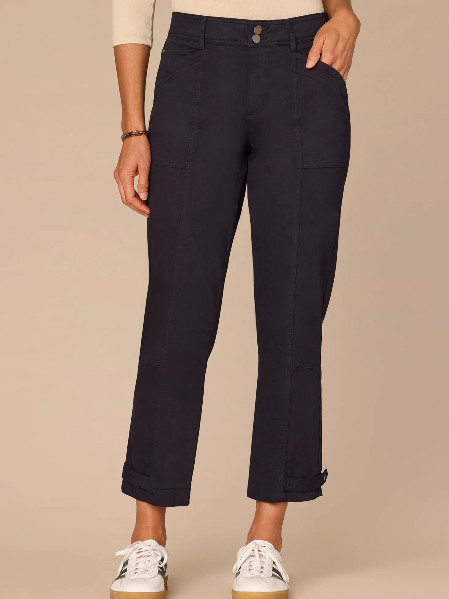 "Ab"solution High Rise Snap Hem Petite Utility Pant