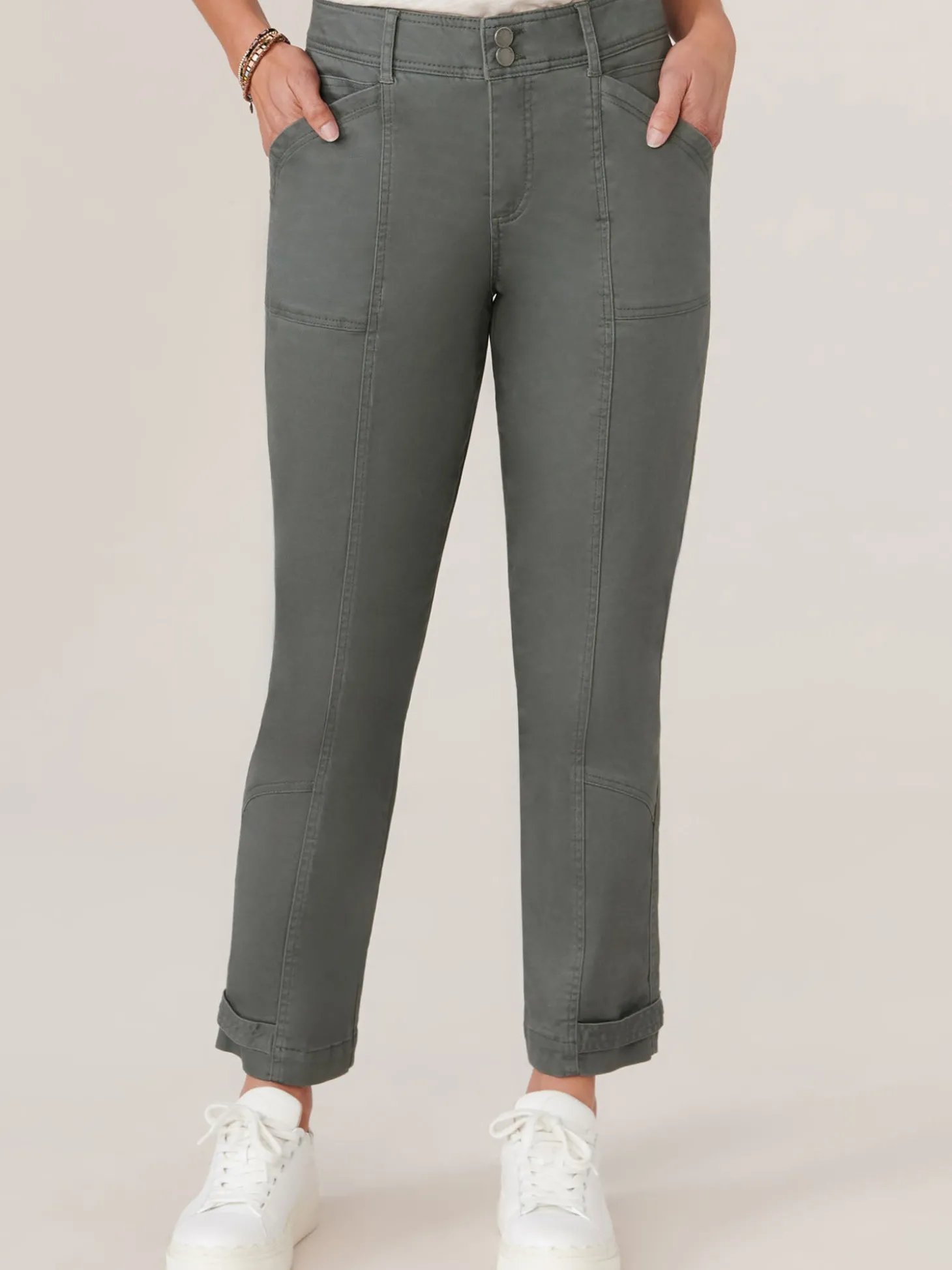 "Ab"solution High Rise Snap Hem Petite Utility Pant