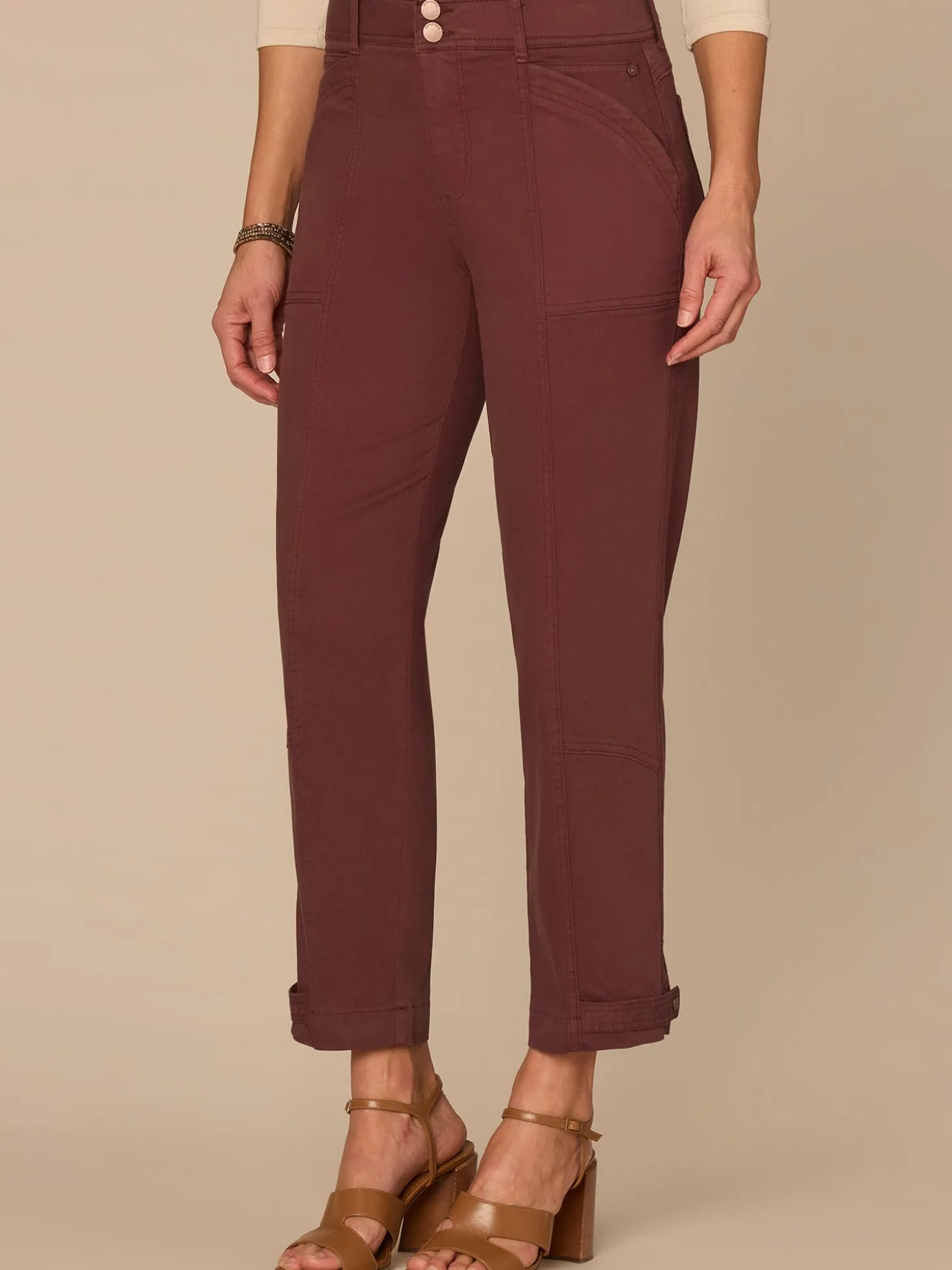 "Ab"solution High Rise Snap Hem Petite Utility Pant