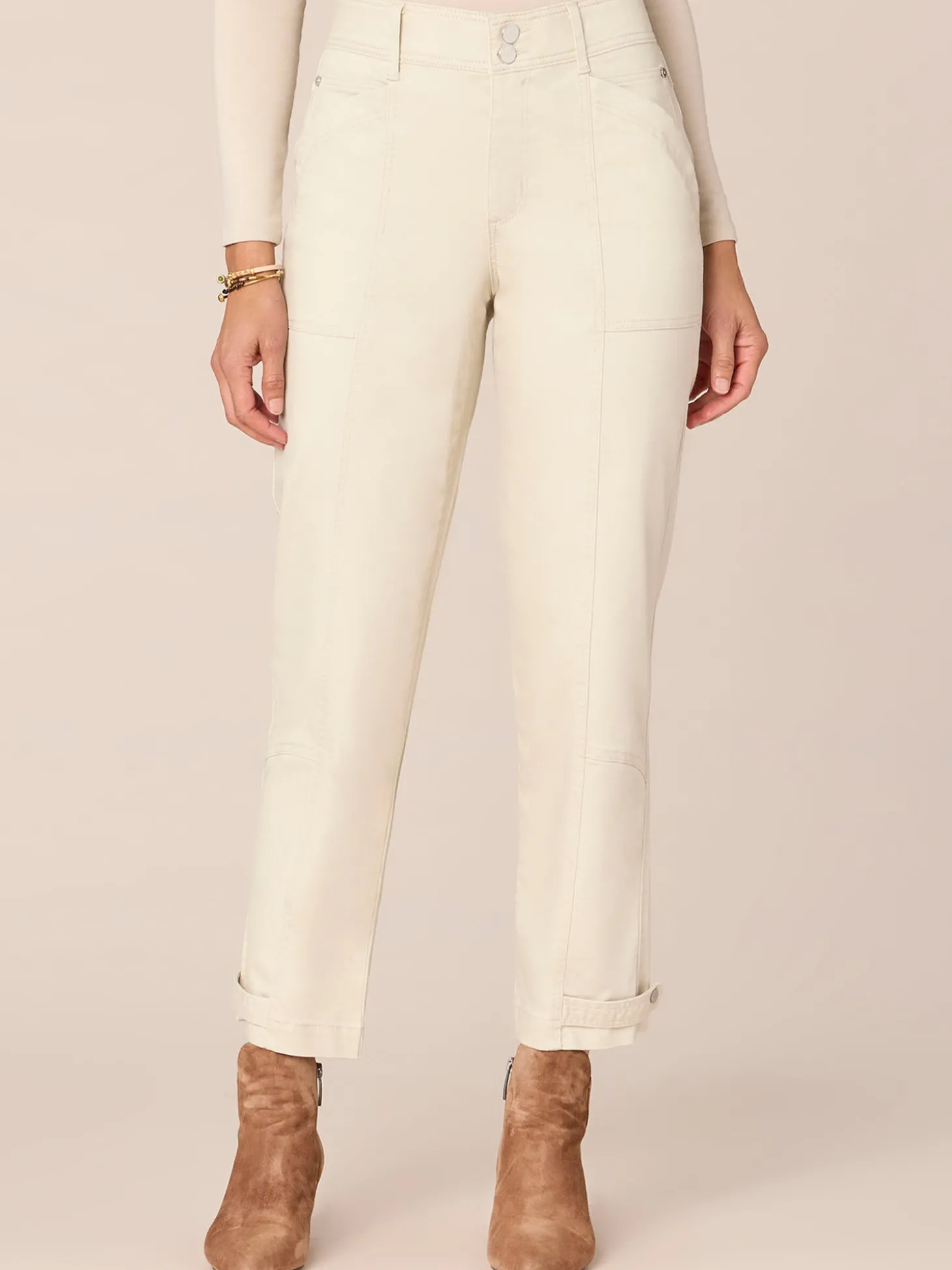 "Ab"solution High Rise Snap Hem Petite Utility Pant