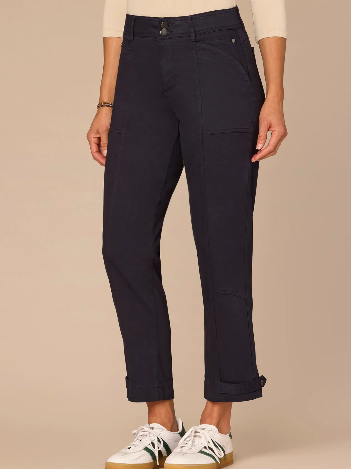 "Ab"solution High Rise Snap Hem Petite Utility Pant