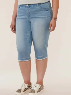 "Ab"solution® Light Blue Denim Fray Hem Plus Skimmer Jeans