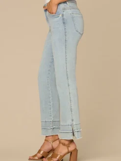 “Ab”solution® Light Blue Mid-Rise Double Layer Fray Hem Petite Kick Flare Jeans