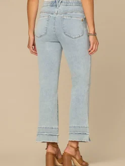 “Ab”solution® Light Blue Mid-Rise Double Layer Fray Hem Petite Kick Flare Jeans
