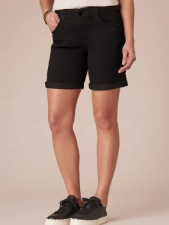 "Ab"solution® Mid-Rise Black Roll Cuff Petite Short