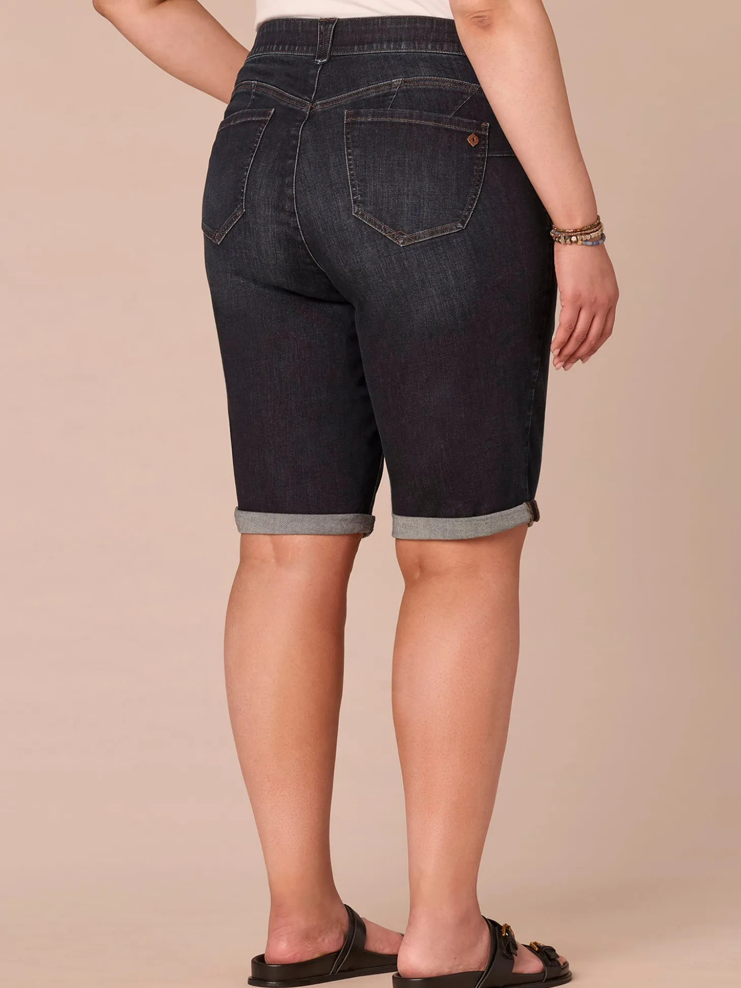 “Ab”solution® Mid-Rise Dark Indigo Artisanal Plus Size Bermuda Shorts