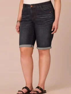 “Ab”solution® Mid-Rise Dark Indigo Artisanal Plus Size Bermuda Shorts