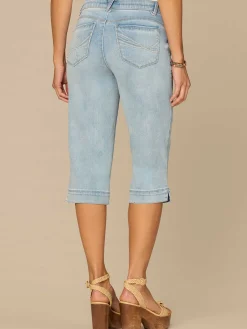 “Ab”solution® Mid-Rise 3D Bow Embroidery Slit Hem Petite Skimmer Jeans