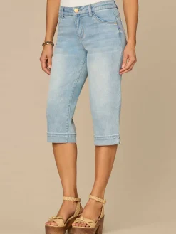 “Ab”solution® Mid-Rise 3D Bow Embroidery Slit Hem Petite Skimmer Jeans