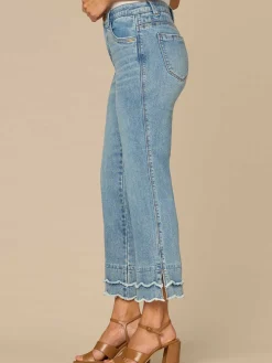 "Ab"solution® Mid-Rise Double Layered Scallop Fray Hem Kick Flare Jean