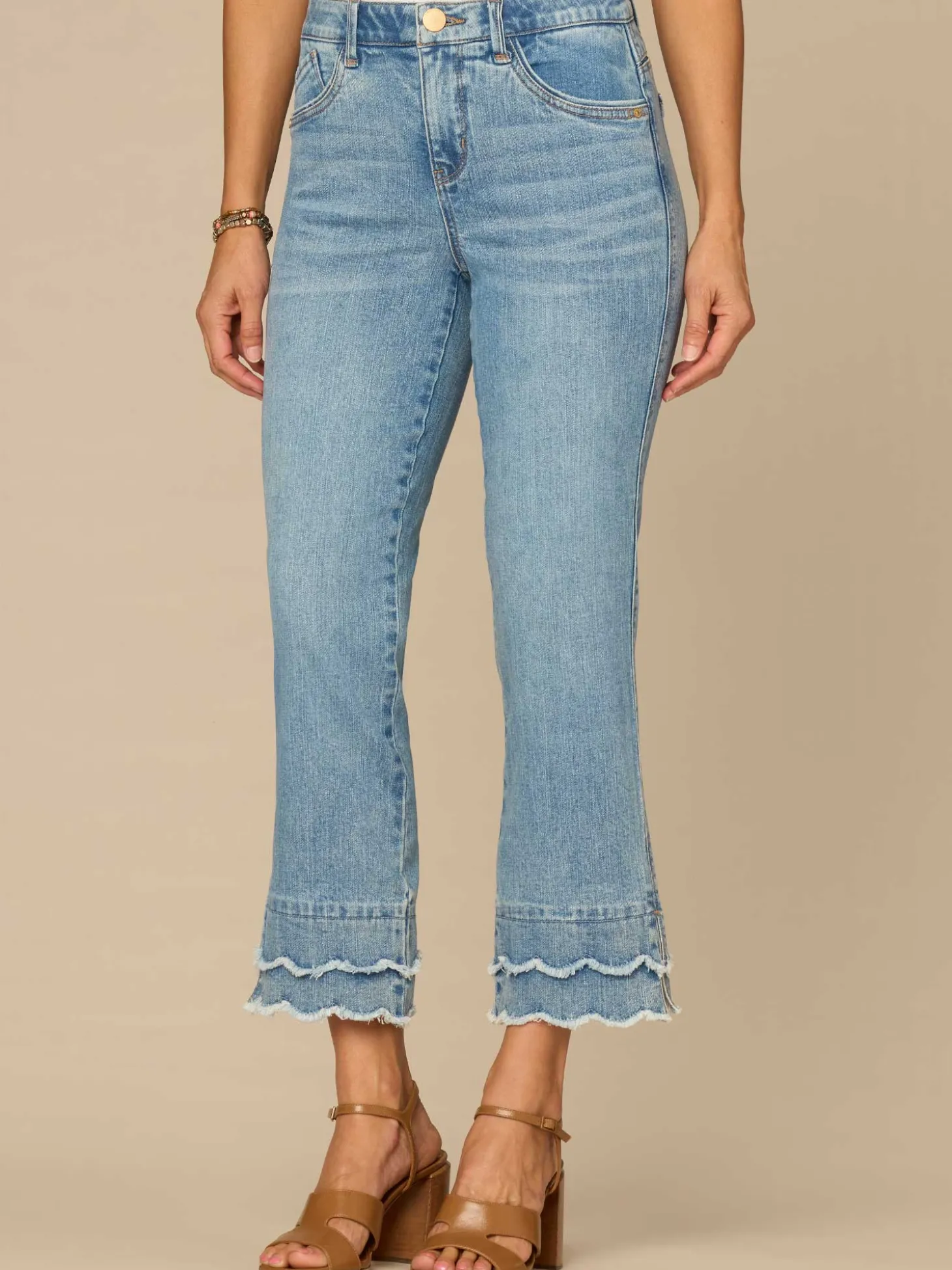 "Ab"solution® Mid-Rise Double Scallop Fray Hem Petite Kick Flare Jean