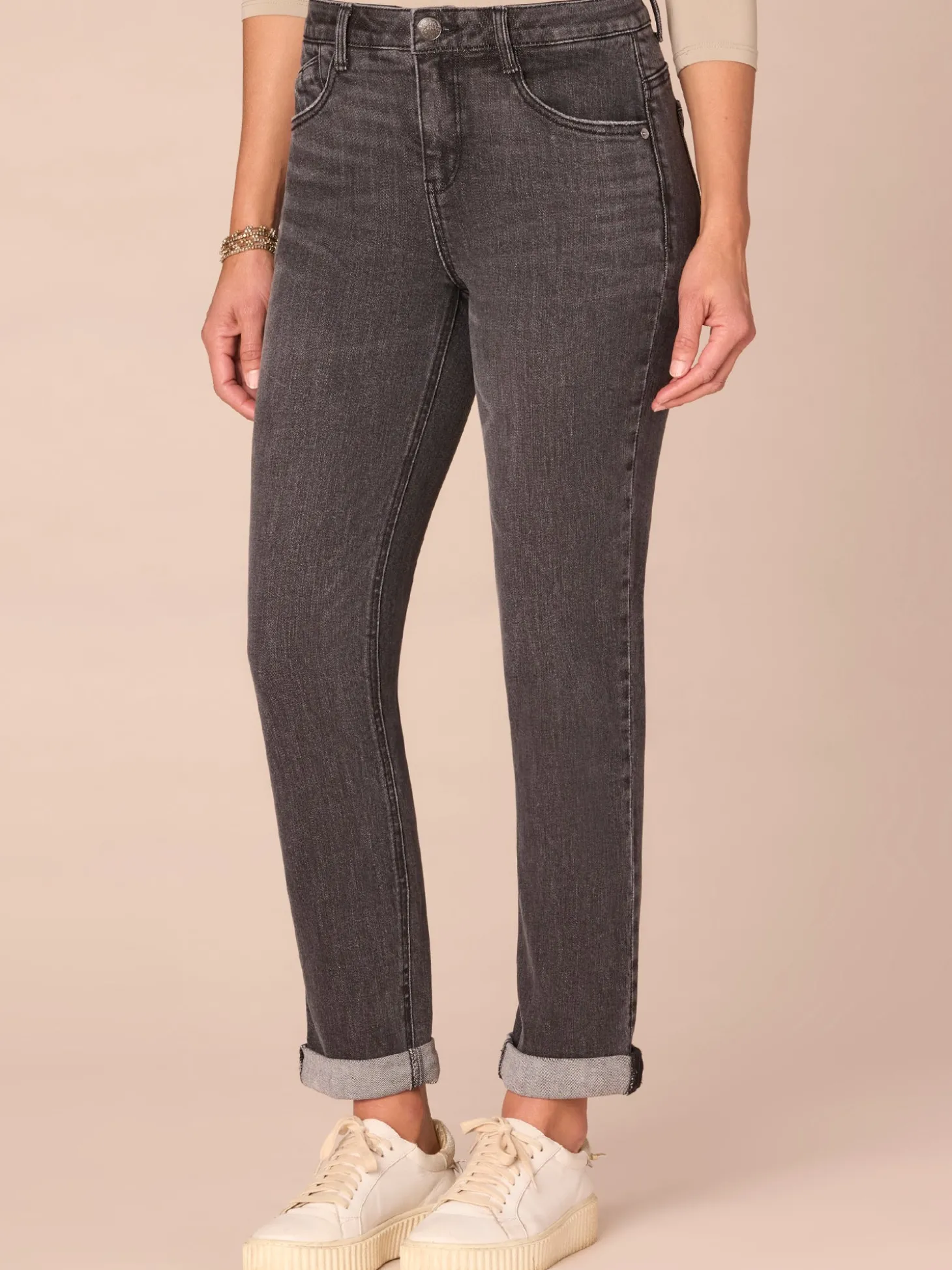 "Ab"solution® Mid-Rise Girlfriend Jeans with Roll Cuff