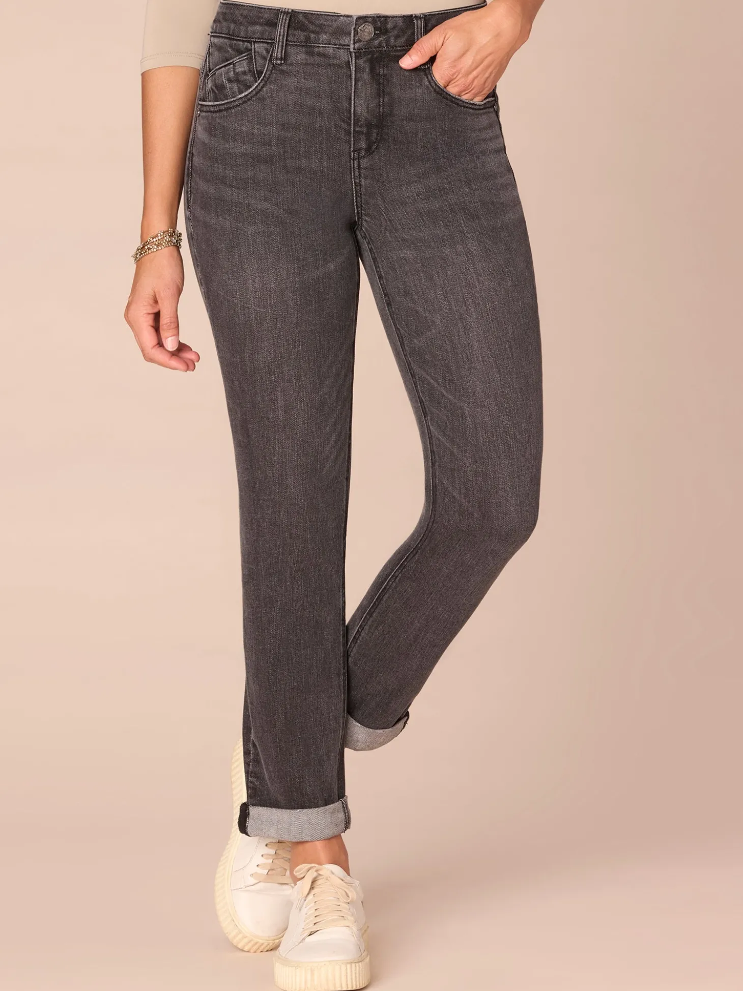 "Ab"solution® Mid-Rise Girlfriend Jeans with Roll Cuff