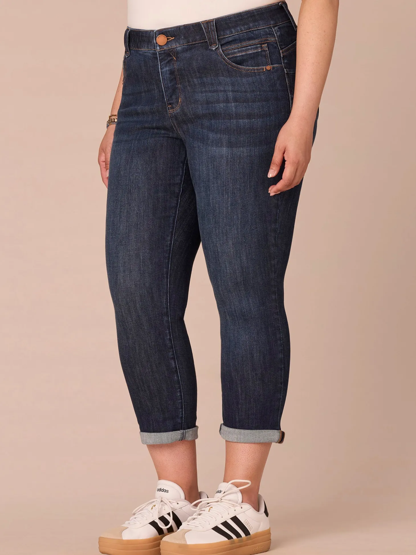 “Ab”solution® Mid-Rise Indigo Roll Cuff Plus Size Ankle Skimmer Jeans