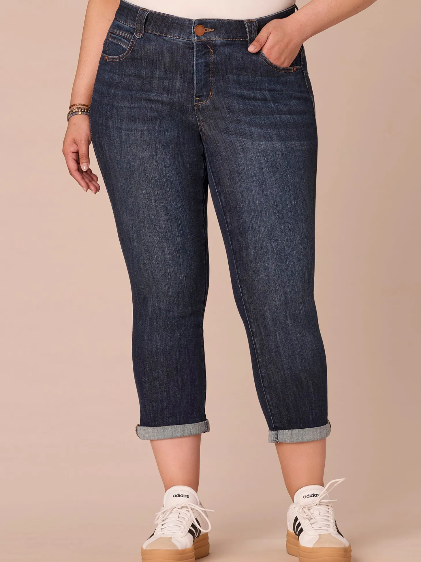 “Ab”solution® Mid-Rise Indigo Roll Cuff Plus Size Ankle Skimmer Jeans