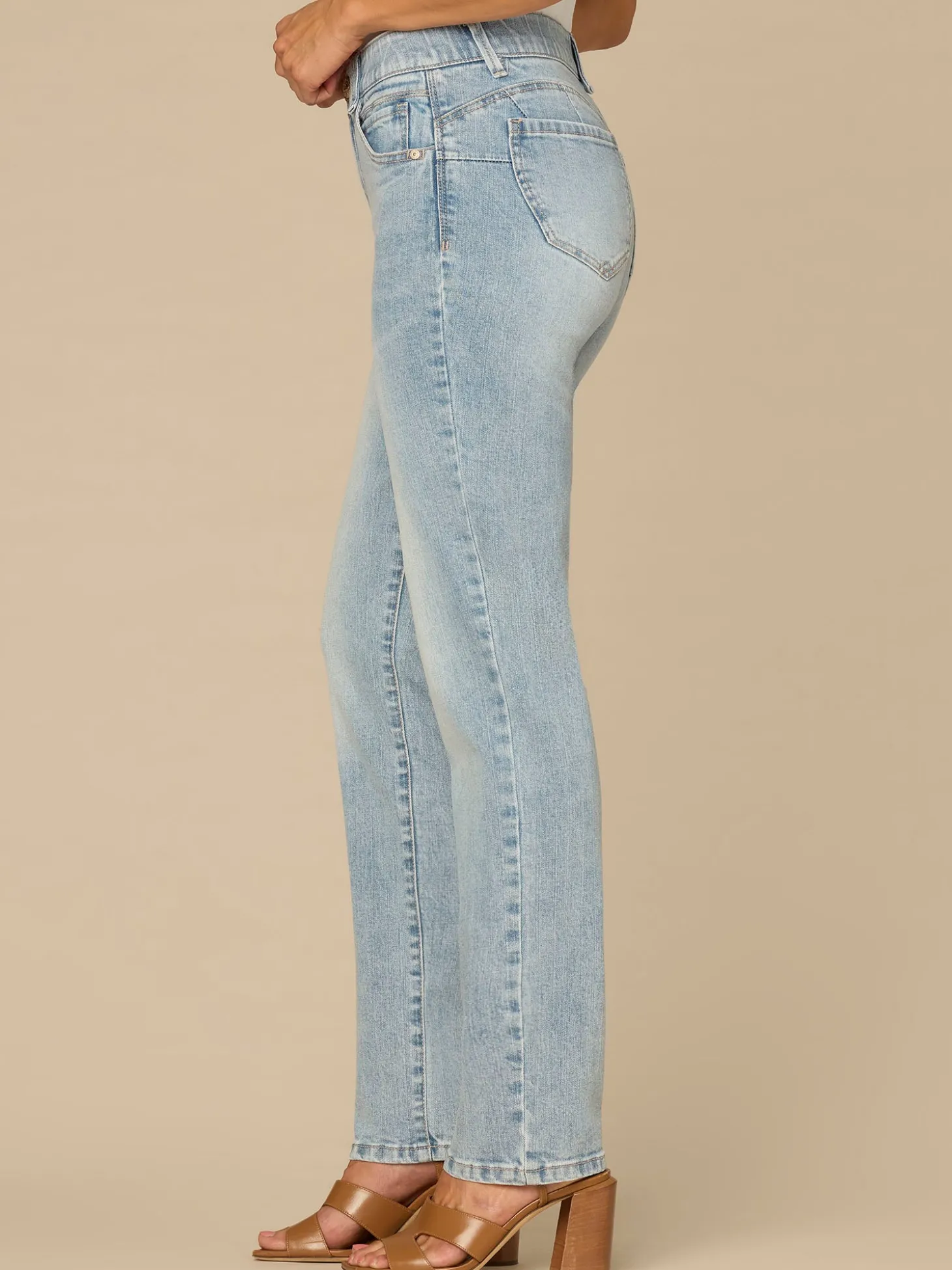“Ab”solution® Mid-Rise Light Blue Booty Lift Petite Straight Leg Jeans