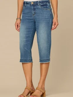 “Ab”solution® Mid-Rise Mid Blue Artisanal Fray Hem Skimmer Jeans