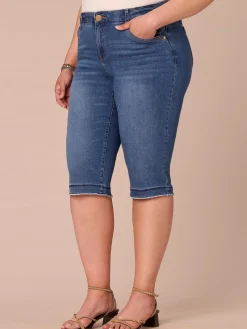 “Ab”solution® Mid-Rise Mid Blue Artisanal Fray Plus Size Skimmer Jeans