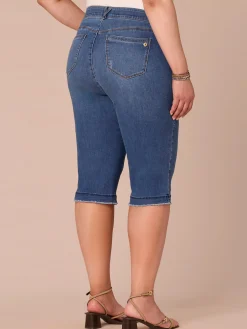 “Ab”solution® Mid-Rise Mid Blue Artisanal Fray Plus Size Skimmer Jeans