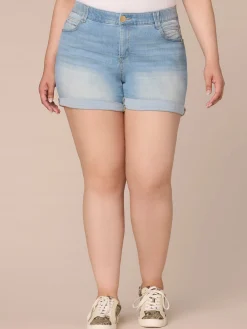 "Ab"solution Mid-Rise Plus Size Shorts with Angled Dart Seams