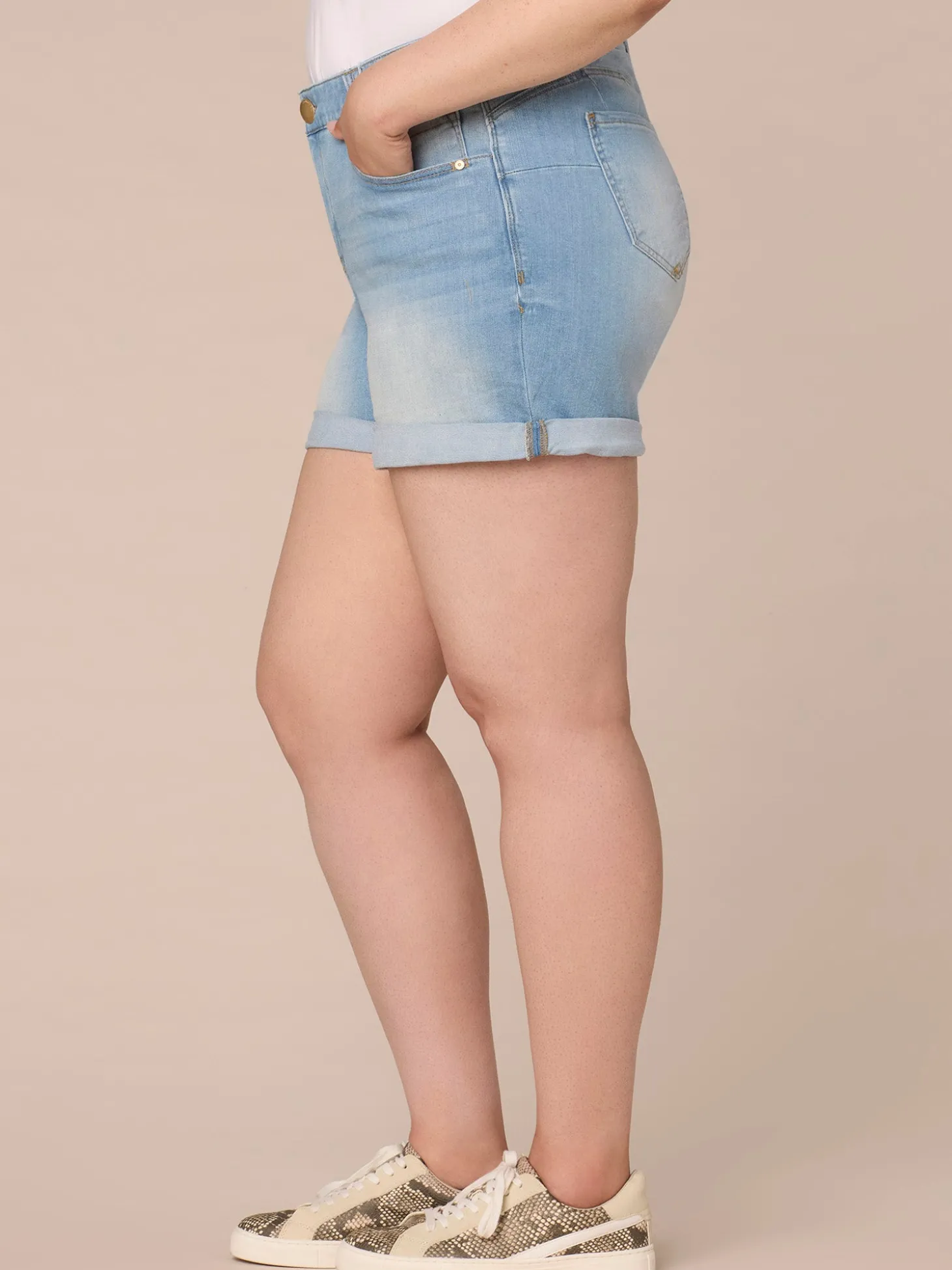 "Ab"solution Mid-Rise Plus Size Shorts with Angled Dart Seams