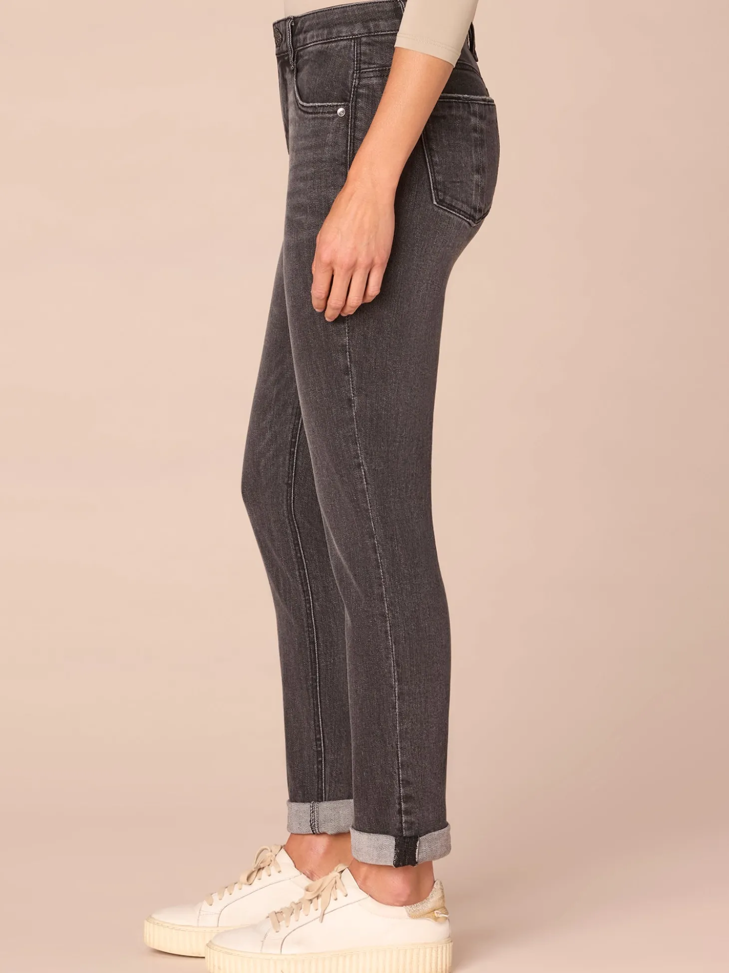 "Ab"solution® Mid-Rise Plus Size Girlfriend Jeans with Roll Cuff