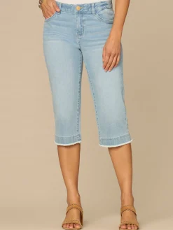 “Ab”solution® Mid-Rise Powder Blue Fray Hem Petite Skimmer Jeans