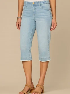 “Ab”solution® Mid-Rise Powder Blue Fray Hem Petite Skimmer Jeans