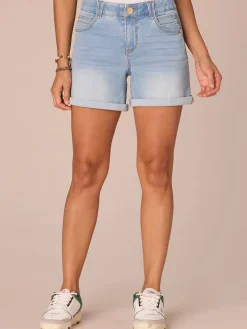 “Ab”solution® Mid-Rise Powder Blue Artisanal Booty Lift Petite Shorts