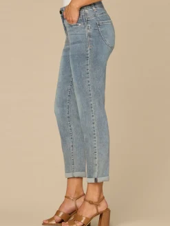“Ab”solution® Mid-Rise Roll Cuff Light Blue Petite Ankle Skimmer Jeans