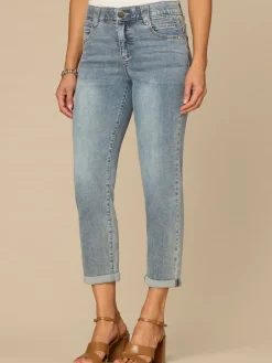 “Ab”solution® Mid-Rise Roll Cuff Light Blue Petite Ankle Skimmer Jeans