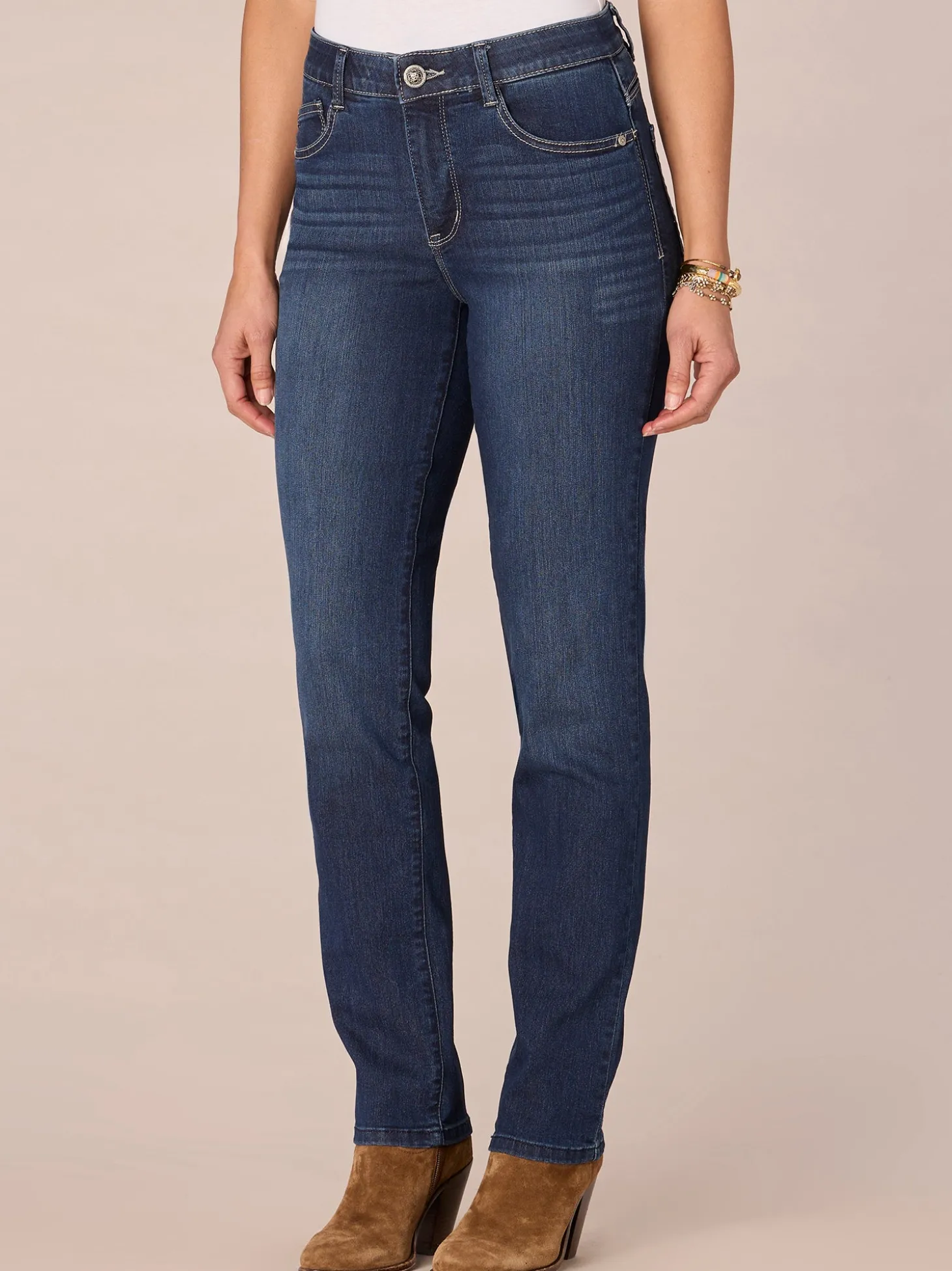 "Ab"solution® Petite High Rise Straight Leg Indigo Jeans