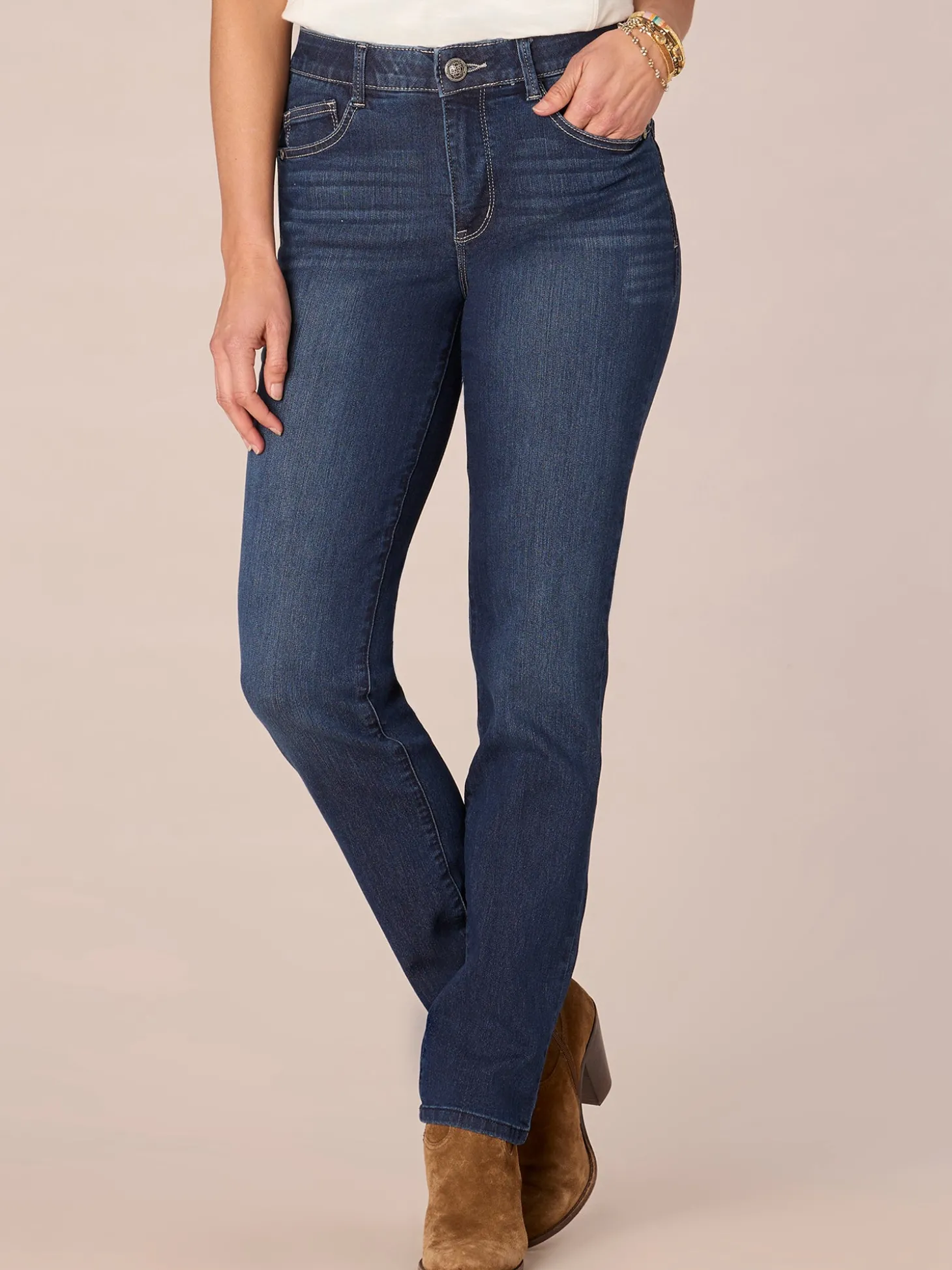 "Ab"solution® Petite High Rise Straight Leg Indigo Jeans