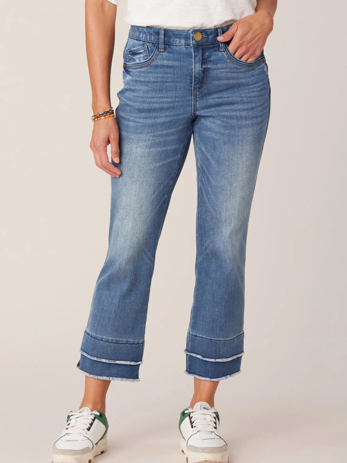 "Ab"solution Petite Kick Flare Jeans with Double Layer Fray Hem