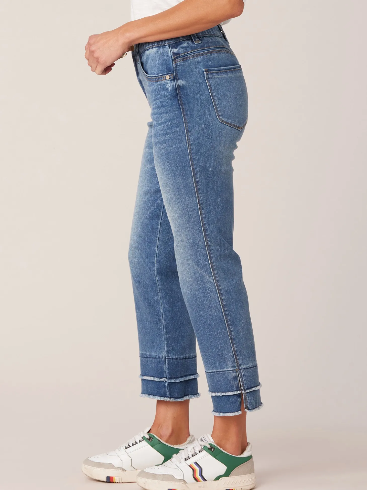 "Ab"solution Petite Kick Flare Jeans with Double Layer Fray Hem