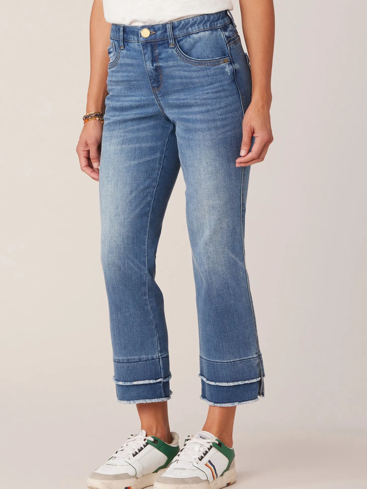 "Ab"solution Petite Kick Flare Jeans with Double Layer Fray Hem