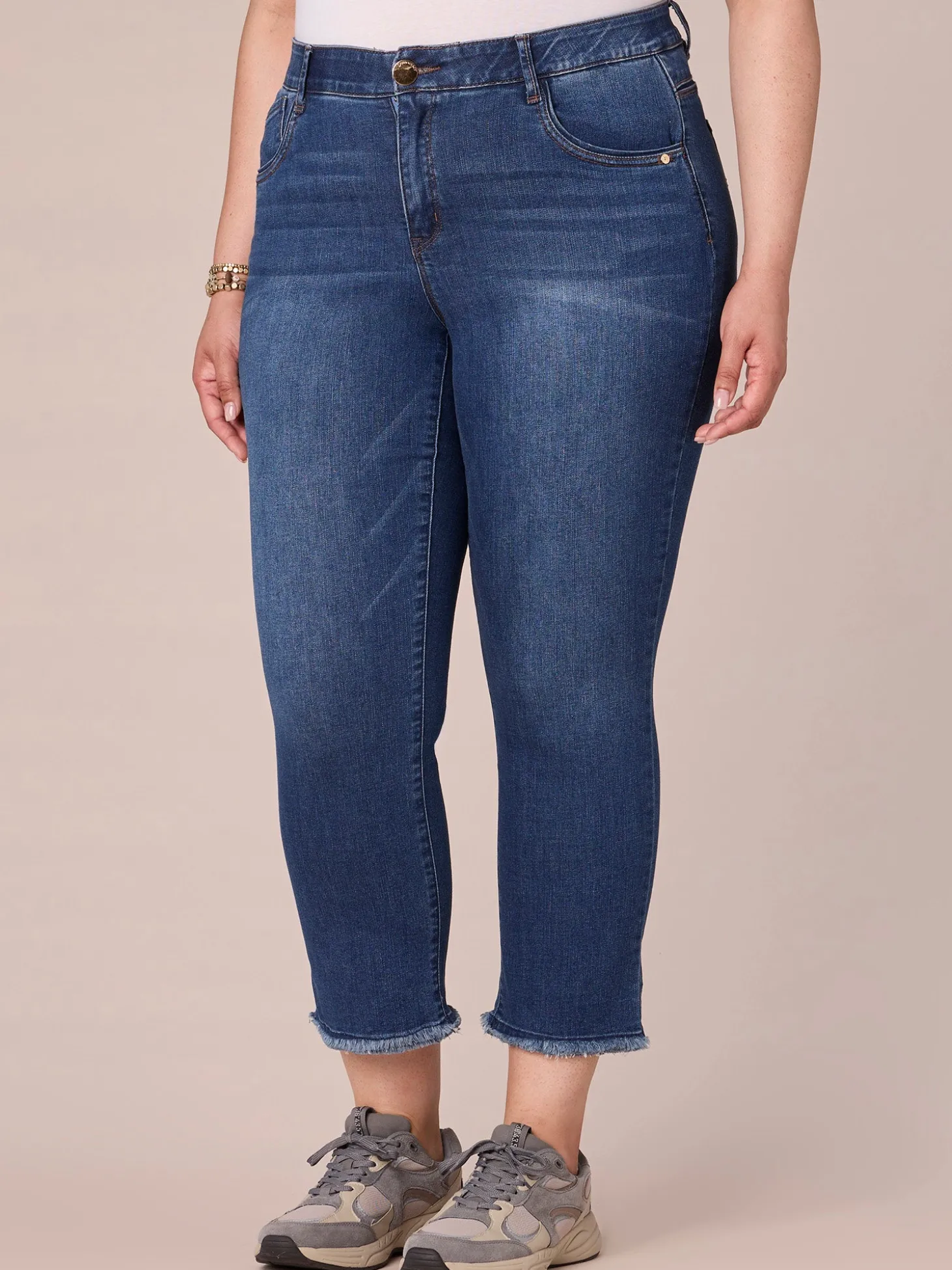 "Ab"solution Plus Size Cascading "D" Embroidery Slim Straight Jean