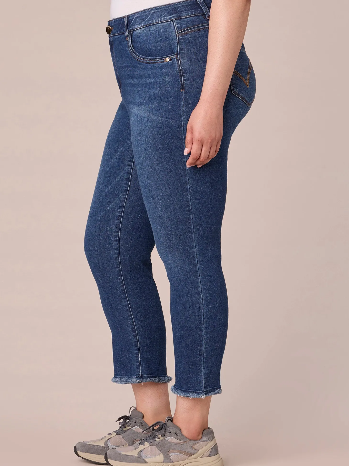 "Ab"solution Plus Size Cascading "D" Embroidery Slim Straight Jean