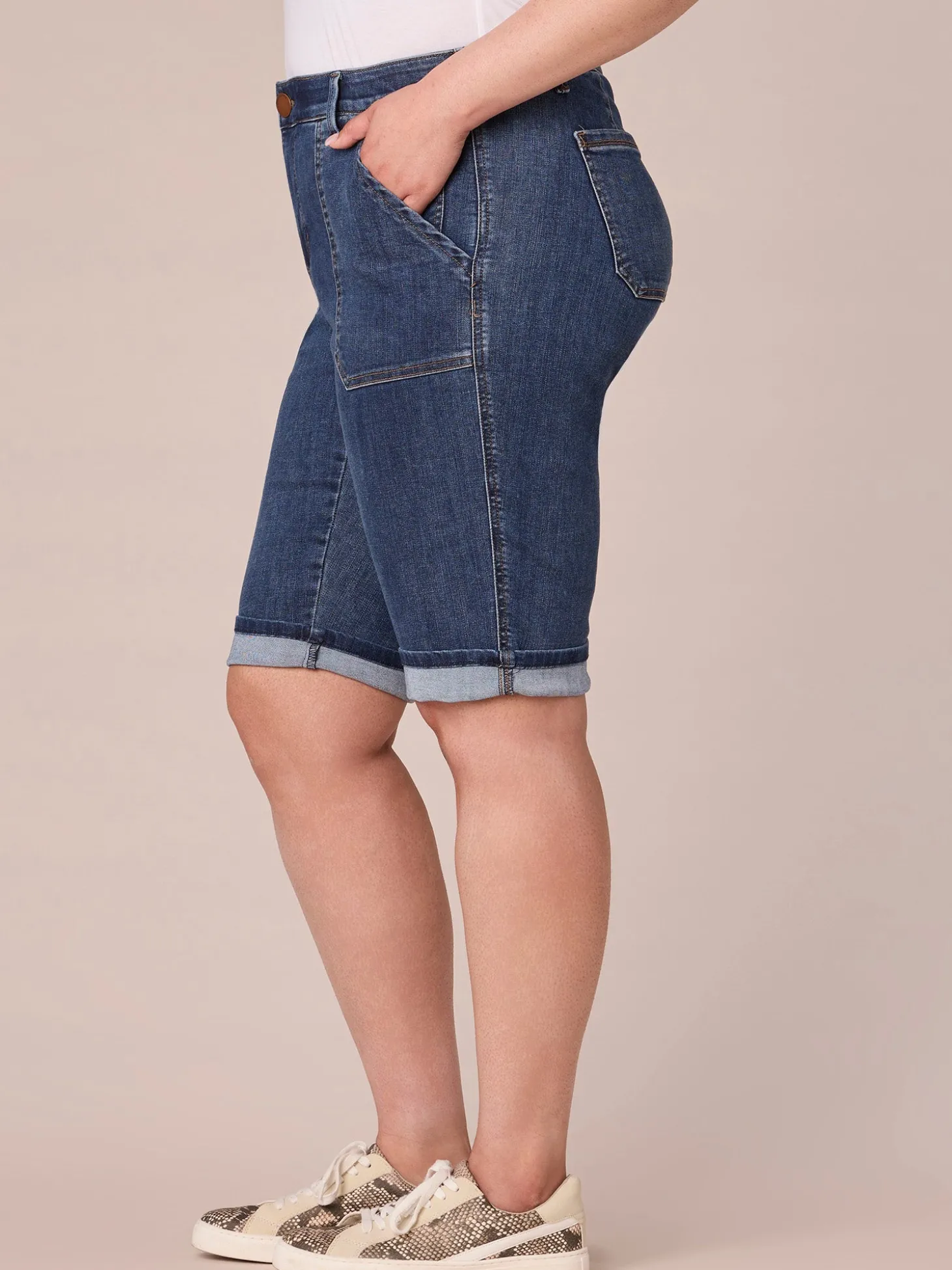 "Ab"solution Plus Size Coin Pocket Bermuda Short with Cuffed Hem