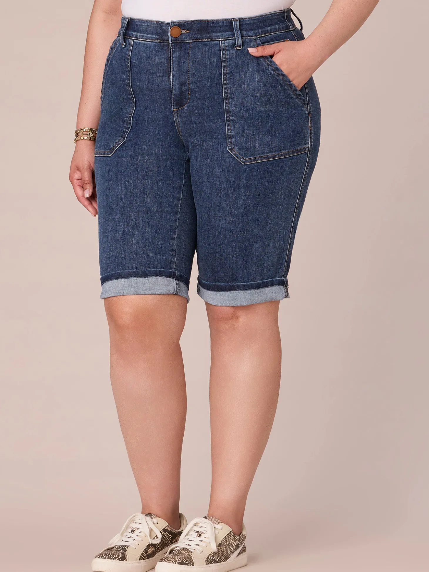 "Ab"solution Plus Size Coin Pocket Bermuda Short with Cuffed Hem