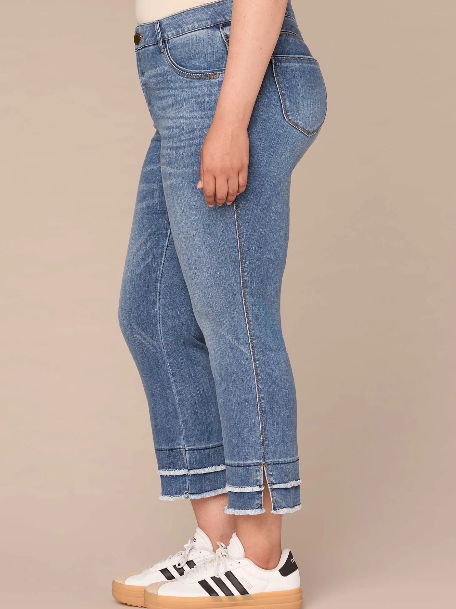 "Ab"solution Plus Size Fray Hem Kick Flare Jean