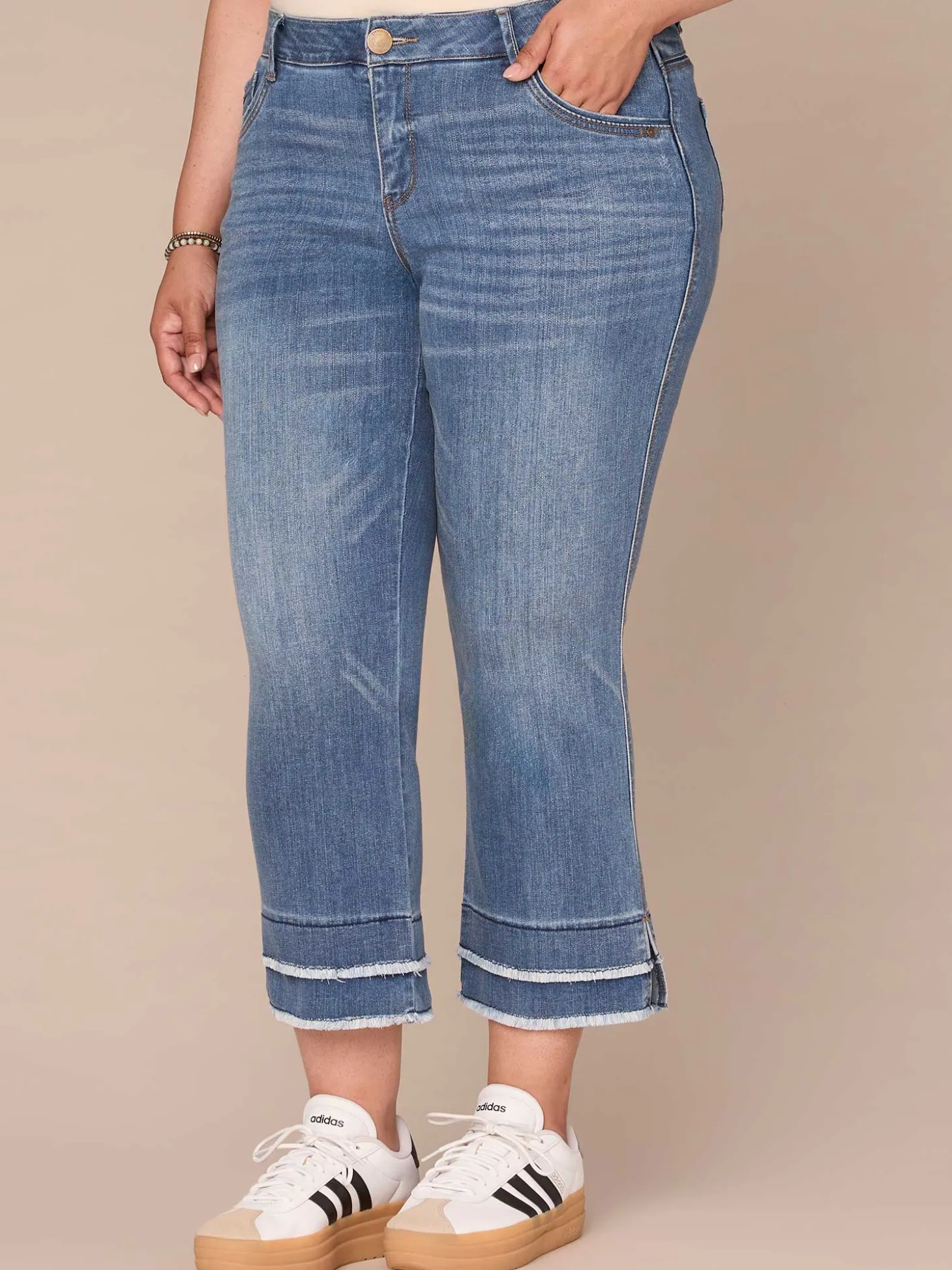 "Ab"solution Plus Size Fray Hem Kick Flare Jean
