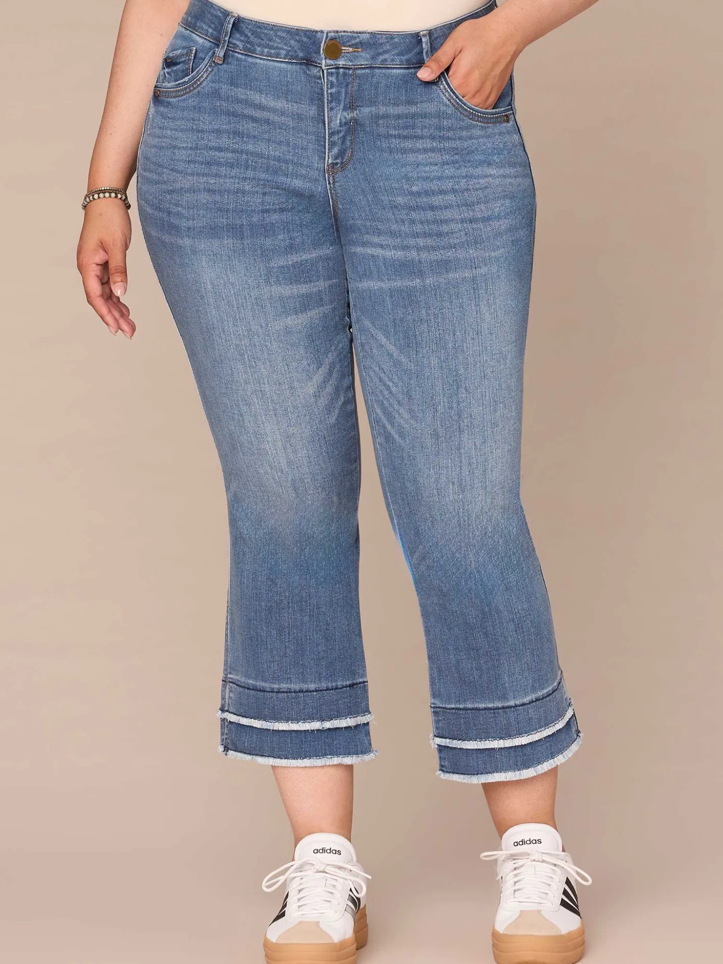 "Ab"solution Plus Size Fray Hem Kick Flare Jean