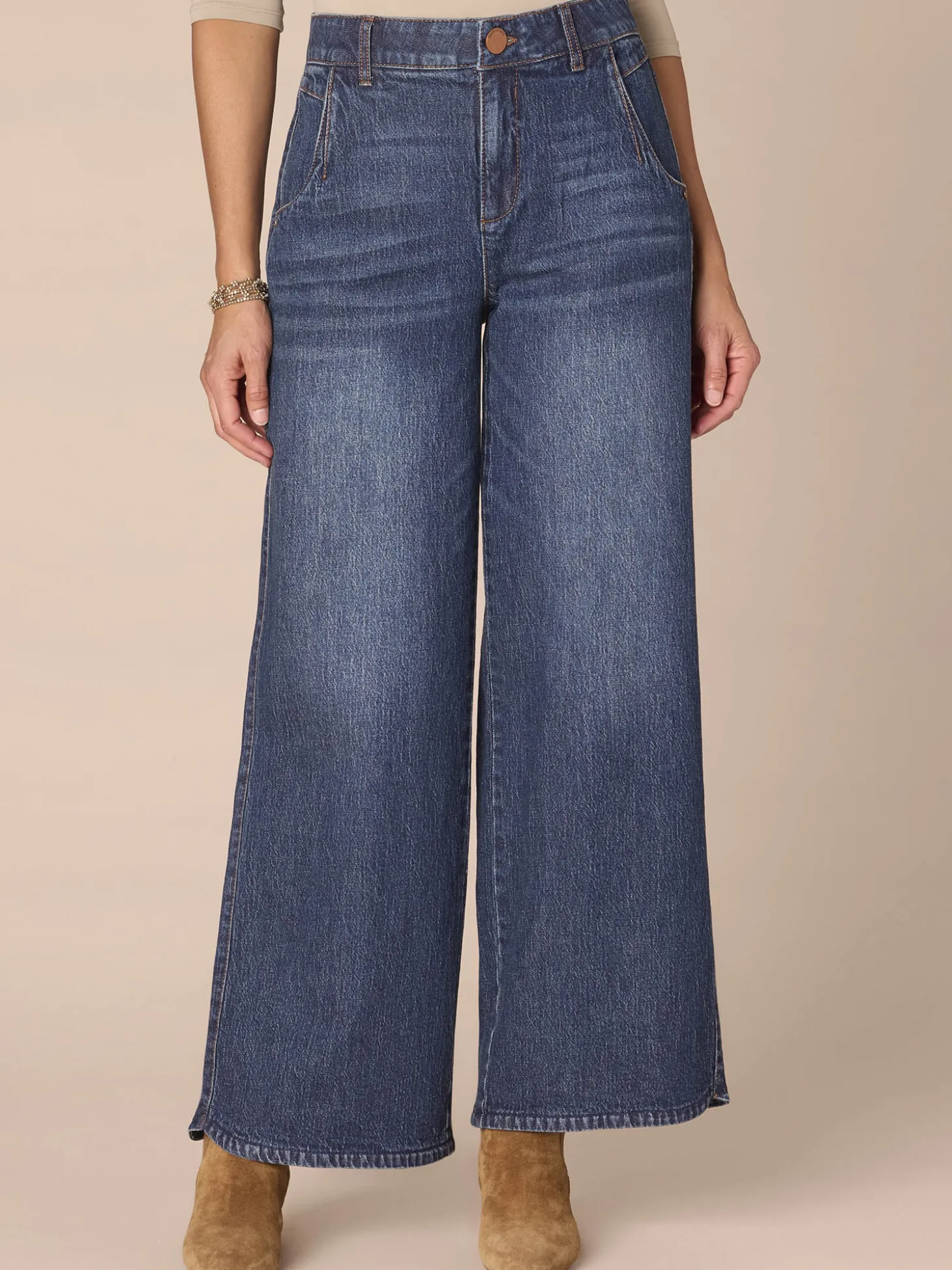 “Ab”solution® Skyrise Blue Tulip Hem Wide Leg Petite Jeans