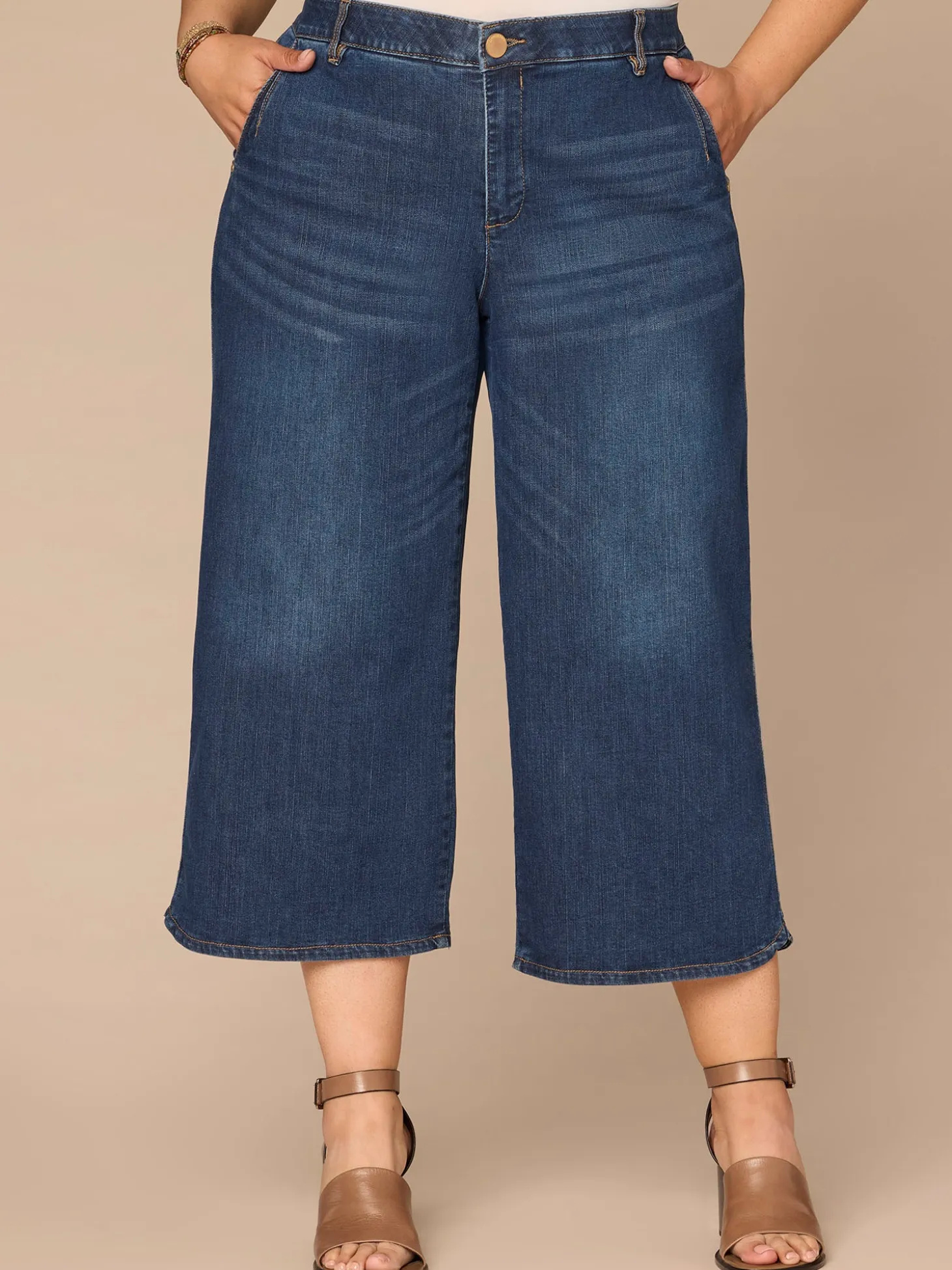 "Ab"solution® Skyrise Dart Seam Tulip Hem Crop Plus Size Wide Leg Jean