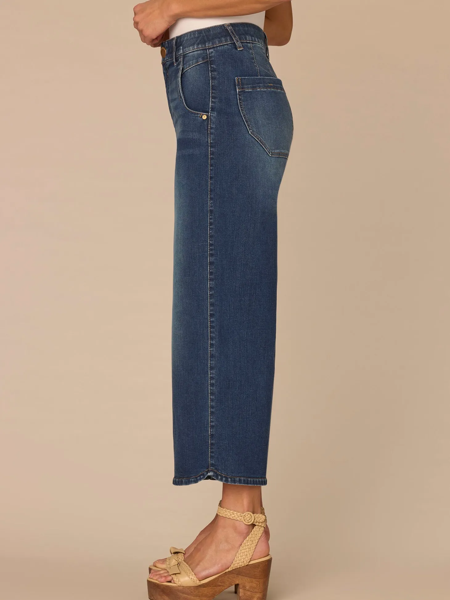 "Ab"solution® Skyrise Dart Seam Tulip Hem Crop Petite Wide Leg Jeans
